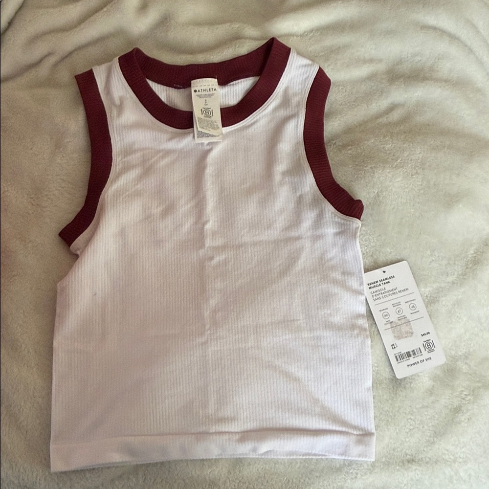 White Tank Top with Burgundy Trim - Athleta